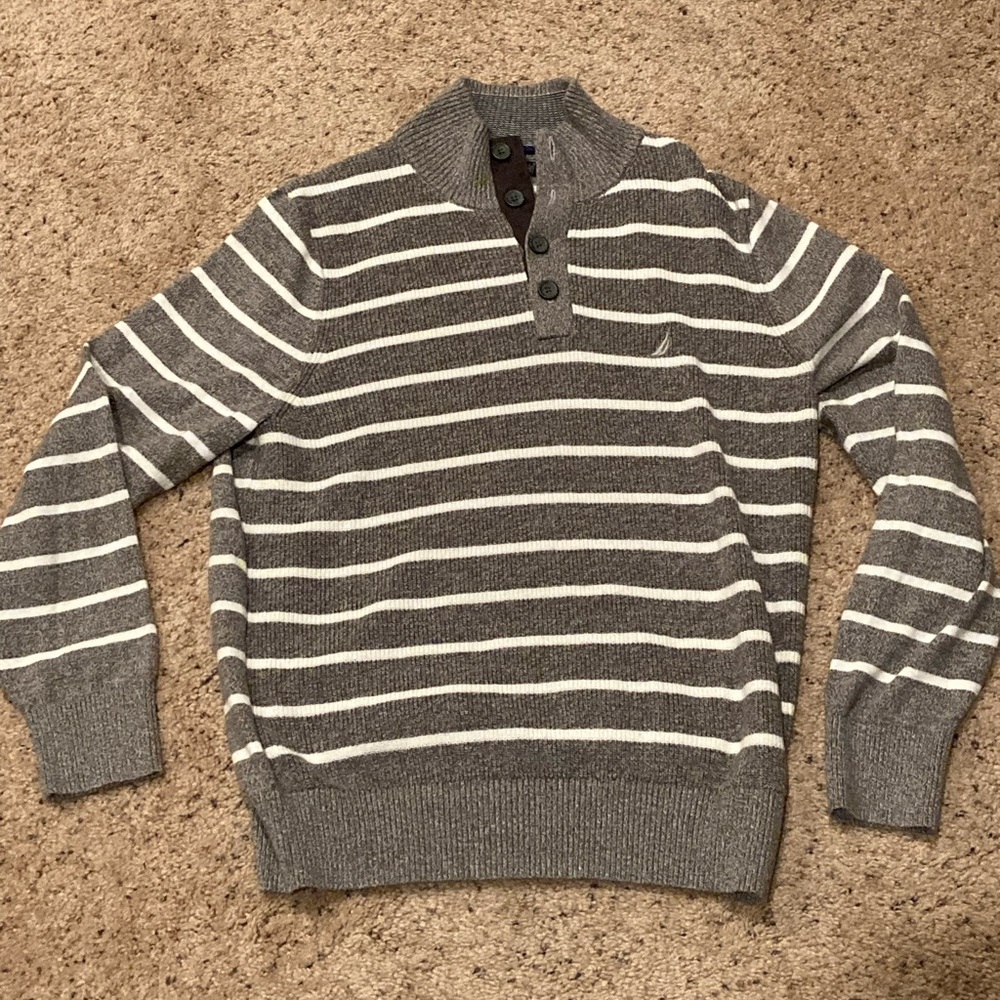 Nautica Mens (M) striped button mock-neck sweater